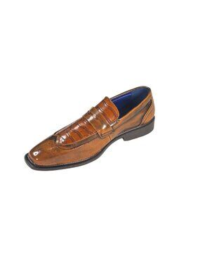 Roberto Chillini 6572 Men’s Croc Embossed Penny Loafers Classic Dress Slip-Ons